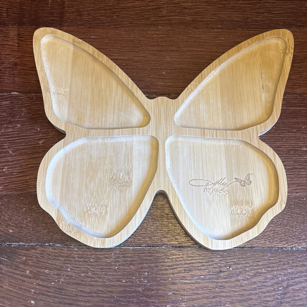 Dolly Butterfly Bamboo Serving Tray 4-Section Divided Charcuterie Board‎